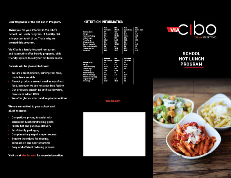 Via Cibo Tri Fold Menu